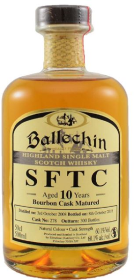 Image sur Ballechin SFTC 10 Years 2008 Bourbon Cask Matured 52.7° 0.5L